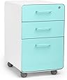 Poppin White + Aqua Stow Rolling 3-Drawer File Cabinet