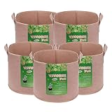 VIVOSUN 5-Pack 15 Gallons Heavy Duty Thickened Nonwoven Fabric Pots Grow Bags with Strap Handles Tan