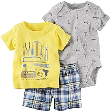 William Carter Baby Boy Clothes 3 Piece Shorts Diaper Cover Set Daddy's Little Handyman 12M