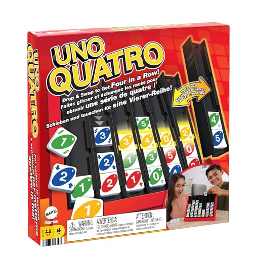 UNO Quatro, Jeu De Tuiles Familial pour Enfants Et Adultes, Jeux De Société pour Soirée Jeu en Famille Ou en Voyage, 2 À 4 Joueurs, Jouet pour Enfant de 7 Ans et Plus, HPF82
