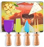 Cheese Knife & Board Set with 4 Knives & Cutting Board for Soft, Crumbly, Medium & Hard Cheese by Decodyne