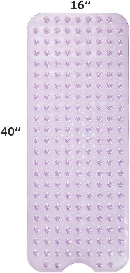 AmazerBath Bath Tub Mat, Extra Long 39 x 16 Inches Non-Slip Shower Mats with Suction Cups and Drain Holes, Bathtub Mats Bathroom Mats Machine Washable (Clear Purple): Home & Kitchen
