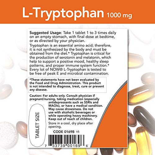 NOW Supplements, L-Tryptophan 1,000 mg, Double Strength, Encourages Positive Mood*, Supports Relaxation*, 60 Tablets - Image 3