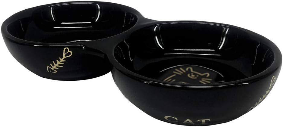 Nobby Golden Cat Ceramic Double Bowl 22.0 x 4.0 cm 2 x 0.13 L Black, Gold,Black