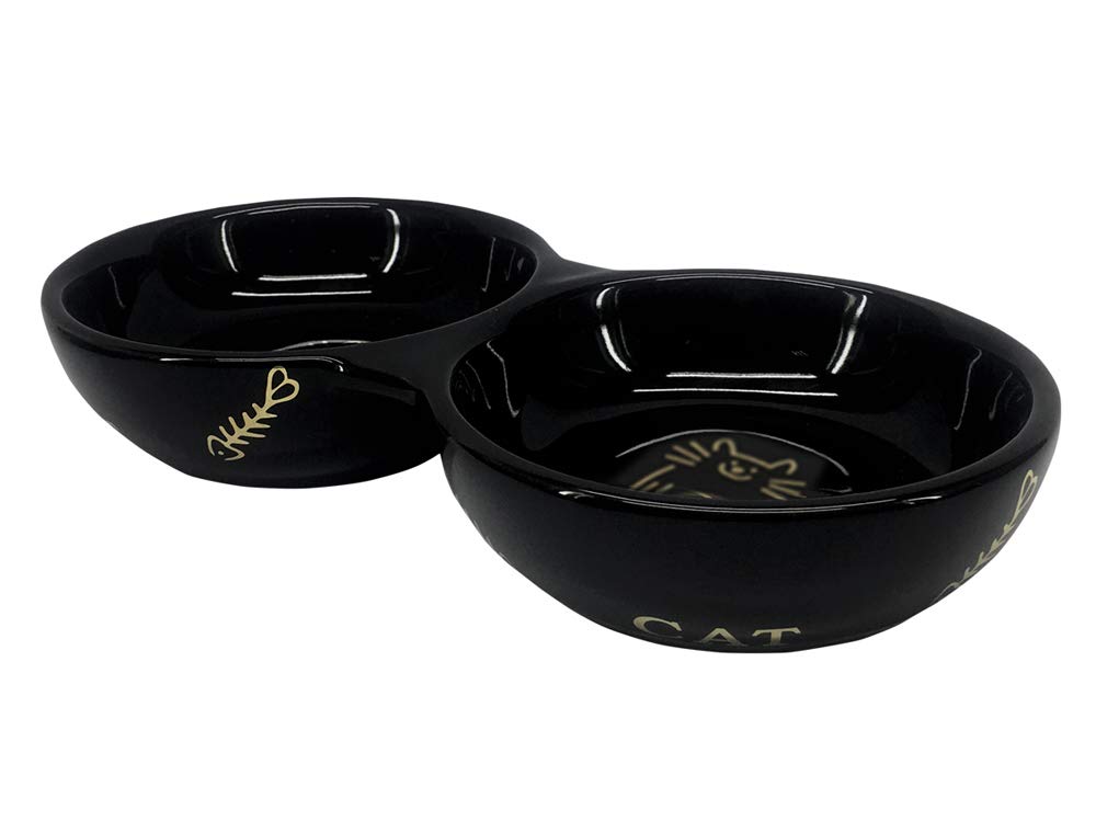 Nobby Golden Cat Ceramic Double Bowl 22.0 x 4.0 cm 2 x 0.13 L Black