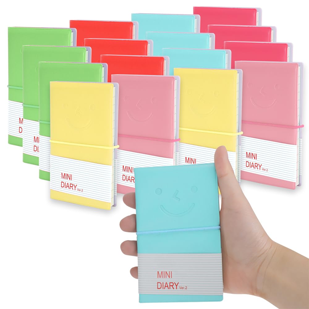 IBEQUEM 16Pcs Pocket Notebook, Candy Colors Diary Mini Notebook with Rubber Band for Traveling Home School Office, Cute Thick Smooth Small Note Pad for Adults Kid Children Girls Writing