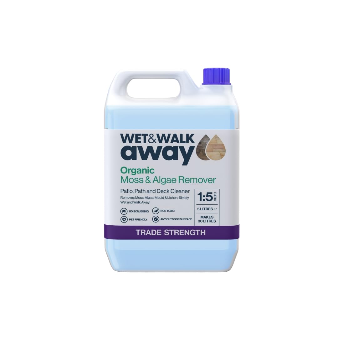 Wet & Walk Away Concentrate - Organic Moss & Algae Remover for Garden Spaces – Brighten and Clean Your Patio, Indian Sandstone, Driveway, Decking, Astroturf & Bricks (5 Litres)