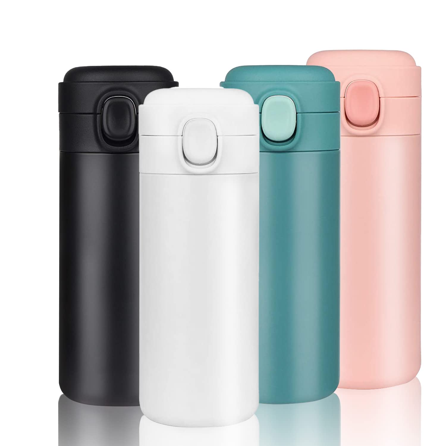 YINJAM 450ML Travel Mug Reusable Coffee Cup Insulated Thermal Mug Stainless Steel Leakproof Flask Tumbler for Hot Cold Drinks (White)