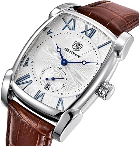 Mens Unique Business Quartz Watch Roman Numeral Casual Fashion Analog Wrist watch Classic Calendar Date Waterproof Leather Watches