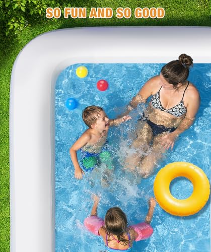 Extra Large Inflatable Pool with Lights - 145" x 74" x 22" Swimming Pool for Adults with Solar Powered, Blow Up Pool for Backyard (Air Pump Not Included)