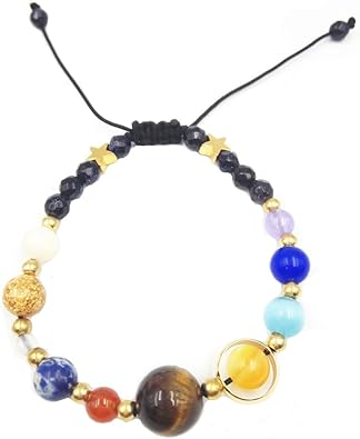 Sdsruioo Unisex Handmade Solar System Bracelet Universe Galaxy The Nine Planets Guardian Star Natural Stone Beads Bracelets Bangles For Women And Men