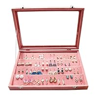 Watpot Earring Organizer Box, Velvet Jewelry Tray Display, Accessories Showcase Storage Holder with Clear Lid, Large