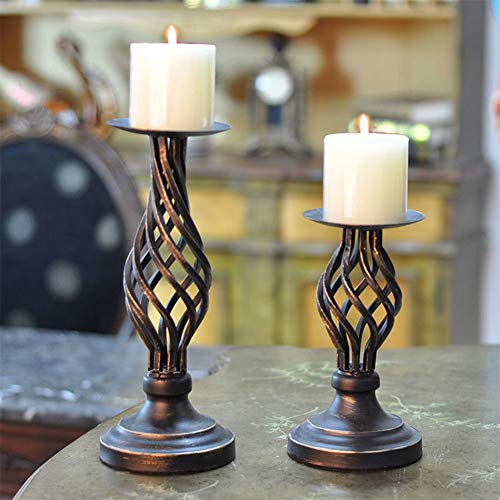 image for ZZKOKO Decorative Candle Holder Set of 2, Metal Pillar Romantic Candle