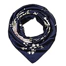 corciova 35" Large Women's Satin Square Silk Feeling Hair Scarf Wrap Headscarf Navy Floral Flowers Pattern