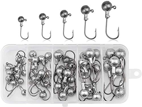 NATEE 45 Stück Jighaken mit Round Jighead für Gummifische zum Raubfishangeln, Bleikopf-Angelhaken Set mit verschieden…