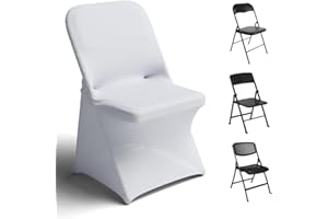 Trlyc Spandex Folding Chair Covers 30 Pcs Universal Fitted Stretchy Dining Chair Slipcovers for Wedding Party Banquet Flat-Front Chair Cover (White)