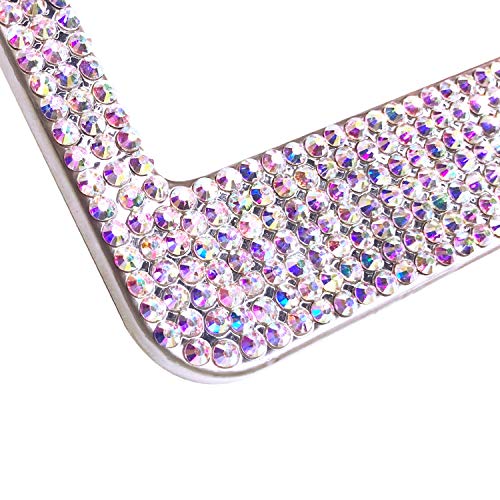 2 Pack Bling License Plate Frame, Premium Stainless Steel Metal Frame, Pure Handmade Glitter Rhinestones with 2 Holes Bonus Matching Screws Caps Set