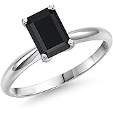 Gem Stone King 14K White Gold 8X6MM Emerald Cut Gemstone Birthstone Solitaire Engagement Ring | Wedding Anniversary Promise Ring For Women | Available In Size 5, 6, 7, 8, 9