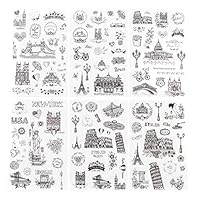 Tcplyn Premium Quality 6pcs / Packet Retro World Building Travel Transparent Sticker PVC Children Stationery Decoration Life Scrapbook Gift