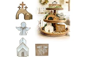 4PCS Easter Empty Tomb Jesus Decor Wooden Nativity Scene Set Resurrection Religious Farmhouse Statue He is Risen Signs Tiered