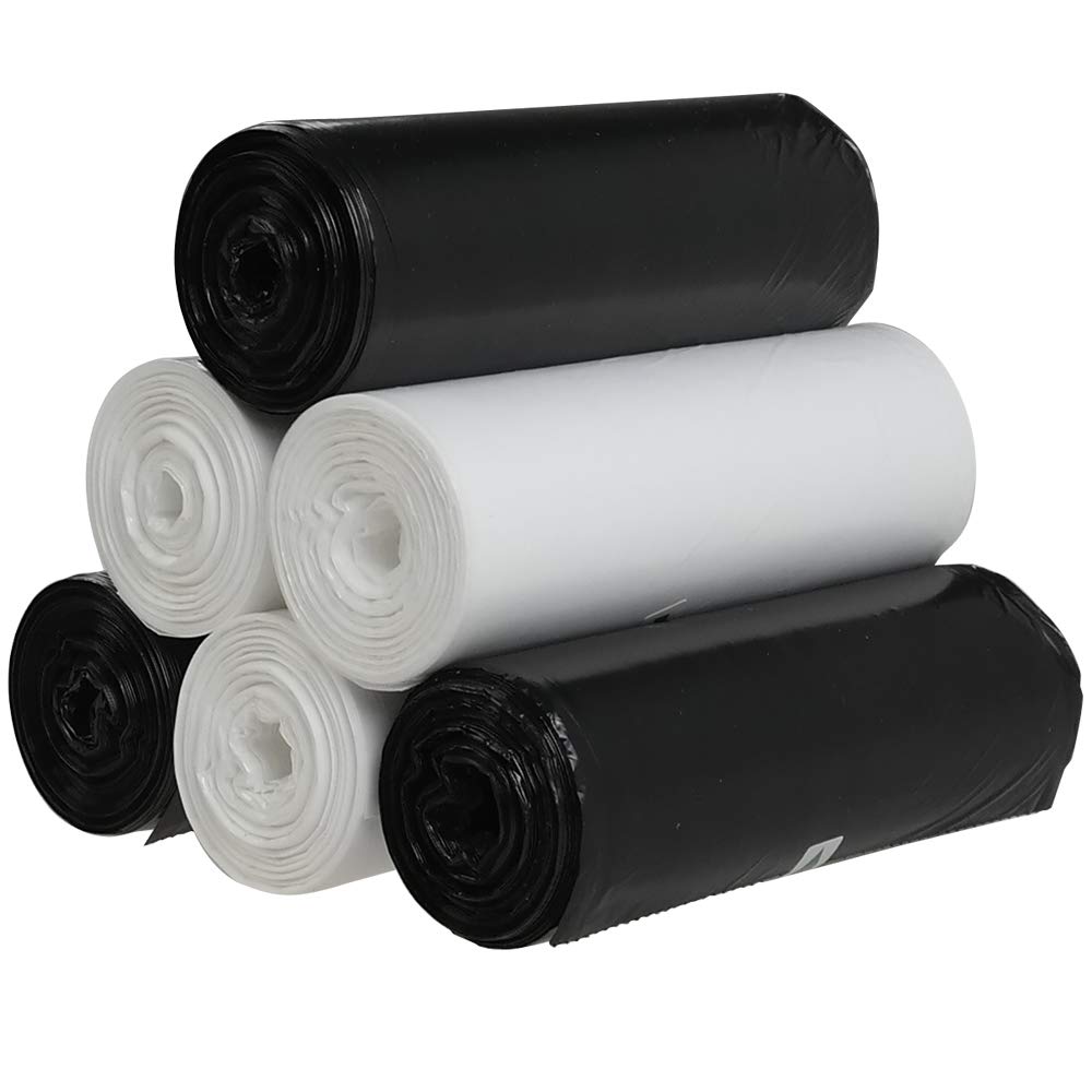Vareone 20 Litre Plastic Bin Liners Bags, Black and White, 150 Bags/6 Rolls