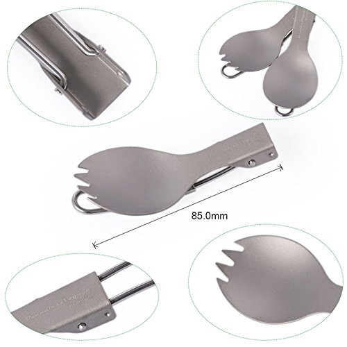 iBasingo Titanium Pot Pan Spoon Spork Mini Stove Sets Outdoor Camping Cooking Sets With Folding Handle Ultralight Portable Dinnerware Cookware Sets for Picnic Travel(5-piece sets) - Thumbnail 4