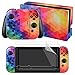 eXtremeRate Full Set Faceplate Skin Decal Stickers for Nintendo Switch with 2Pcs Screen Protector (Console & Joy-con & Dock & Grip) -Colorful Triangle