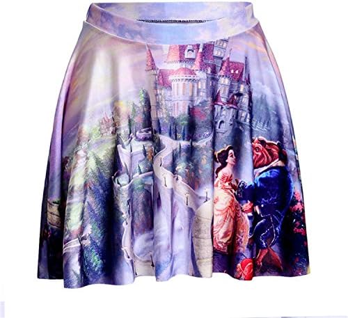 LOKOUO Womens Beauty Beast Romance Limited 3D Digital Print Fairy Tales Skirts M