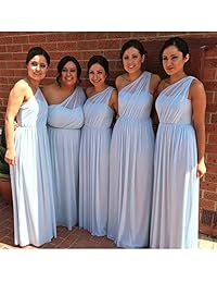 XJLY - Vestido largo de gasa para dama de honor, elegante, con un solo hombro