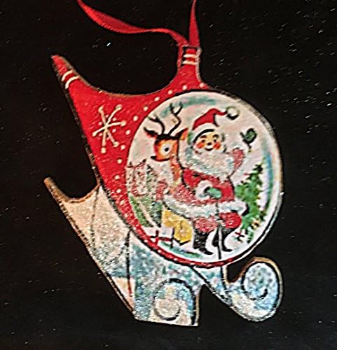 Santa in Helicopter, Handcrafted Wood, Christmas Ornament, Mid-Century Modern, 1950s Decor, Grab Bag Gift, Reindeer, 1950s Cards,
