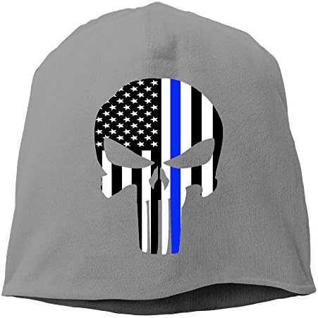 YUVIA Thin Blue Line Skull Men's&amp;Women's Patch Beanie SkatingDeepHeather Caps For Autumn And Winter