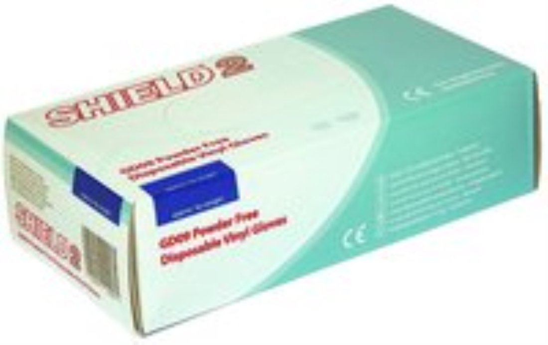 SHIELD HEA00566 Powder-Free Gloves, Vinyl, Large, Clear (Pack of 100)