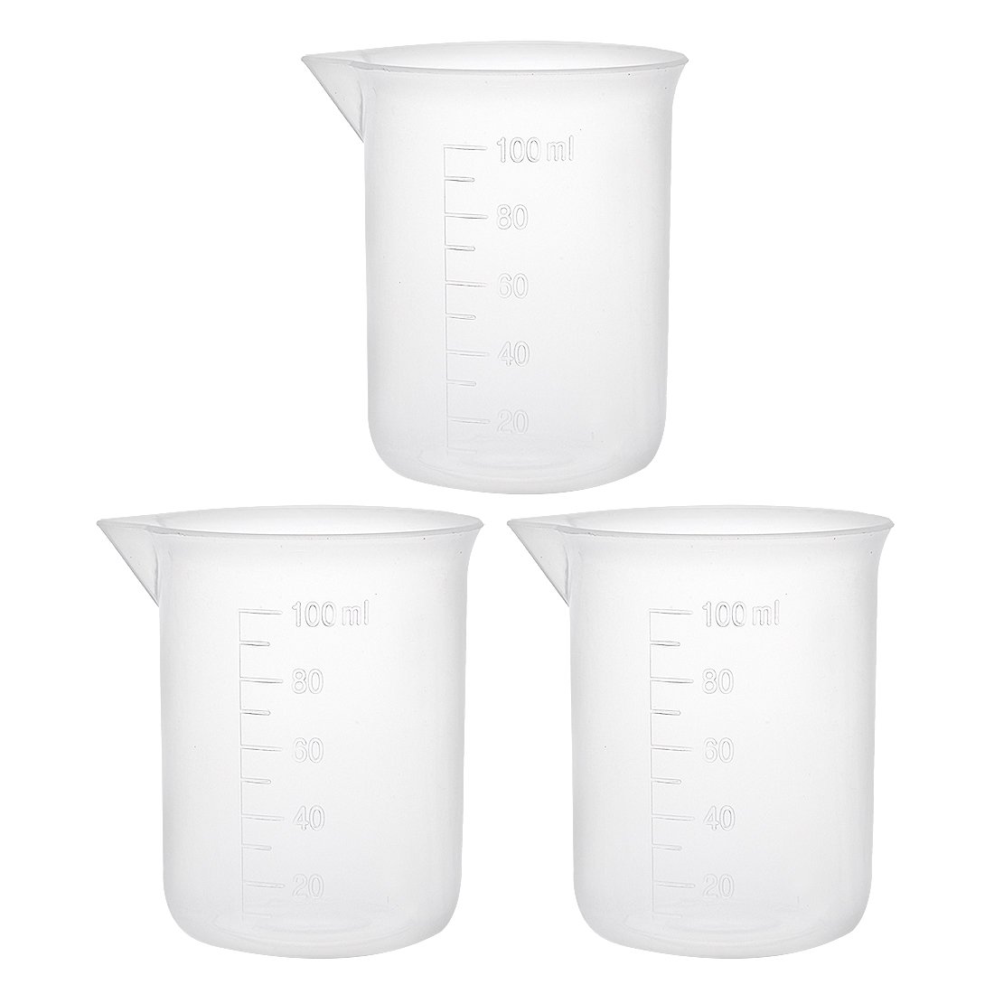 sourcingmap Measuring Cup 100ml PP Plastic Graduated Beaker Transparent for Lab Kitchen liquids 3pcs