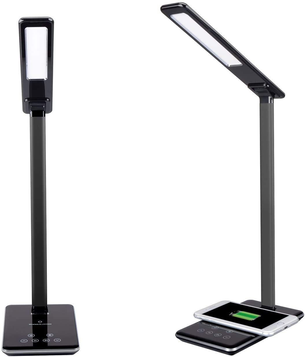 NORDECCO EyeCare LED Desk Lamp - Qi Wireless Charge Pad Desk Table LED Lamp, 5V/1A Wireless Charging Output, Lighting with hand touch Control