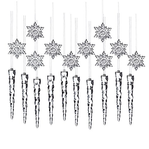 10 Pcs Icicle + 10 Pcs Snow Flower Snowflakes Clear Acrylic Christmas Ornaments Shatterproof Party Decoration Supplies