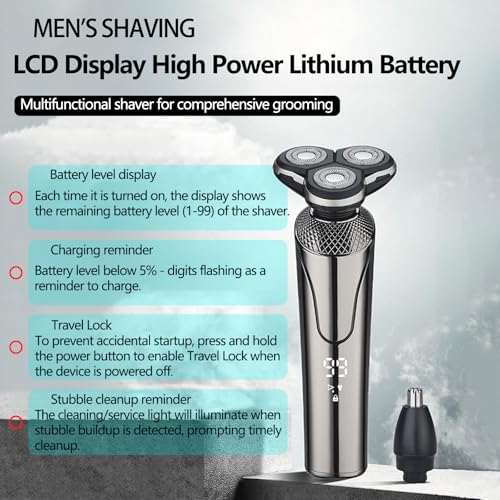 5 in 1 Electric Shaver with Battery Level LCD Display, IPX6 Waterproof (Fully Washable), Usable During Charging, Designed for Men and Ideal for Professional Travel