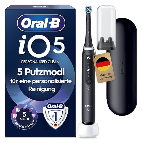 Oral-B iO Series 5 Elektrische Zahnbürste — Electric Toothbrush, Inkl. 1 Aufsteckbürste, Reise-Etui — 5 Putzmodi für Zahnpflege, Zahnbürste Elektrisch, Designed by Braun, Schwarz