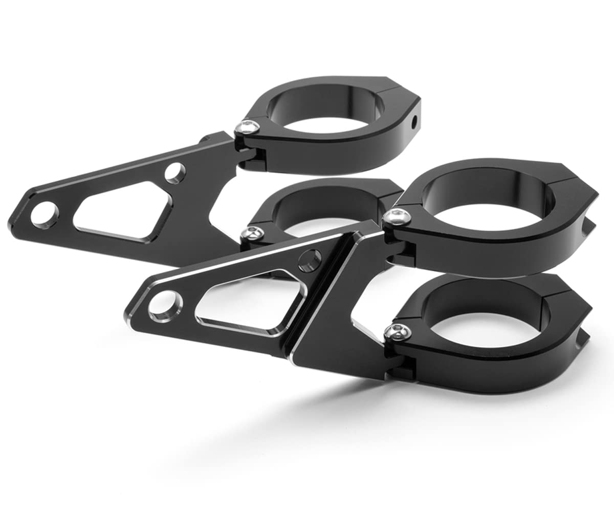 Alchemy Parts Premium CNC Motorcycle Headlight Brackets for Cafe Racer & Street Motorbikes | Short Arm with Indicator Holes | T6061 Aluminium | Adjustable | 2-Piece Fork Clamps (32-33mm)
