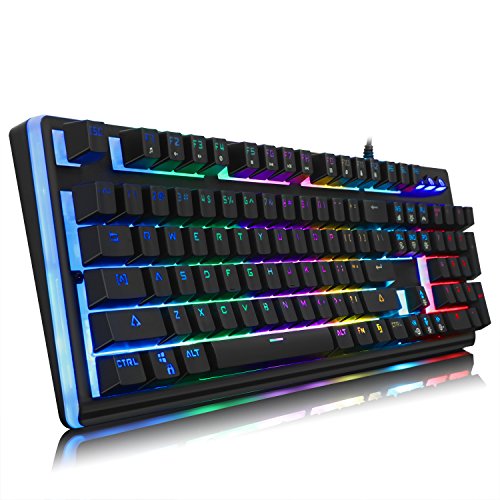 IVSO Semi Mechanical Gaming Keyboard Led Backlight Illuminated USB Wired Gaming Keyboard with 19 Anti Ghosting Key for Mac and Windows