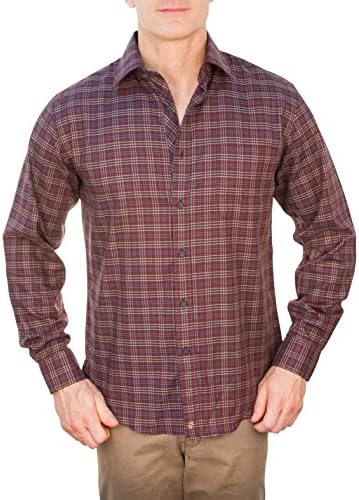 Thaddeus Mens PARK Long Sleeve Plaid Button Down Shirt with Chest Pocket Deep Red Size Large
