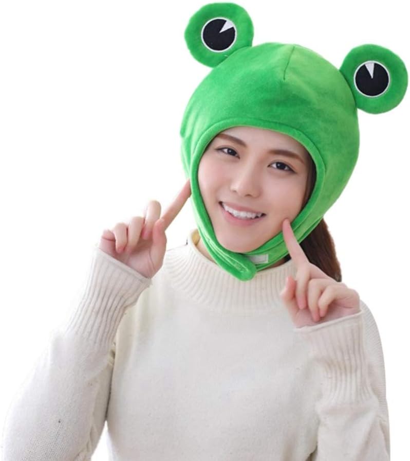 VALICLUD Frog Head Hat for Adults Novelty Plush Costume Headwear Funny Frog Ears Dress up Accessory for Parties and Events
