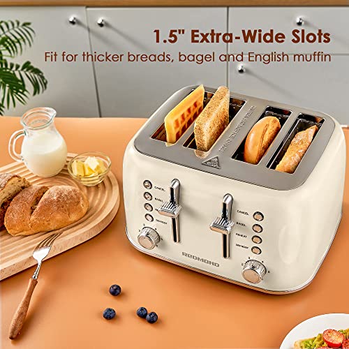 REDMOND Toaster 4 Slice, Retro Stainless Steel Toaster with Extra Wide