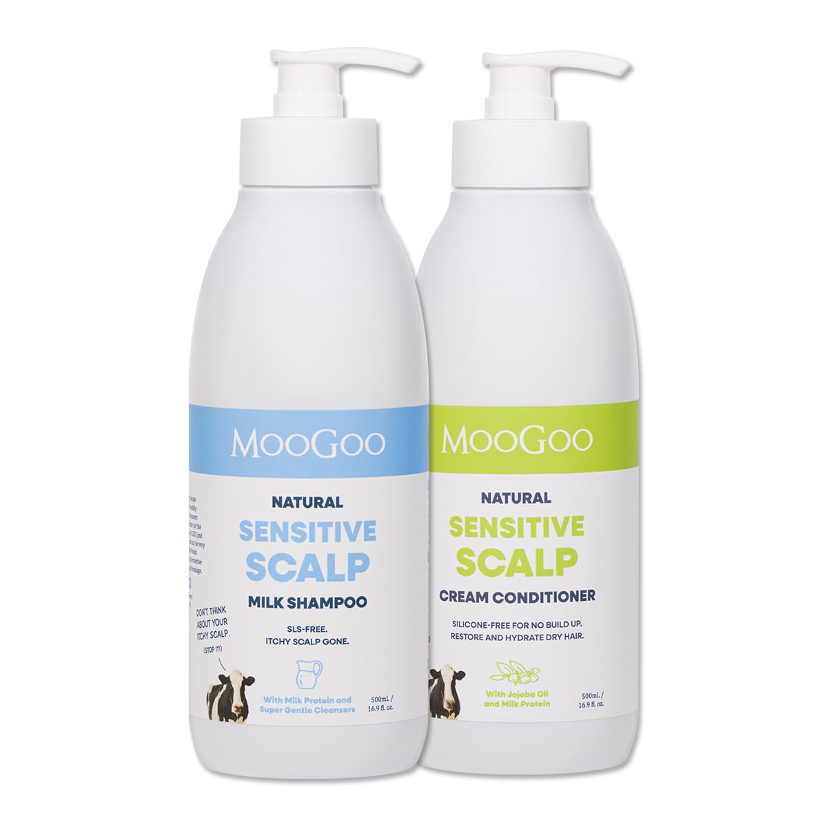 MooGoo Natural Milk Shampoo & Cream Conditioner Pack - For Itchy, Dry, Sensitive Scalps Prone to Eczema & Psoriasis – Sulphate-Free, Silicone-Free, Paraben-Free - 2x 16.9 fl oz
