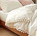 White Pom Pom Fringed Pillowcases Pillow Covers,19.7in x35.5in,Set of 2 (King)