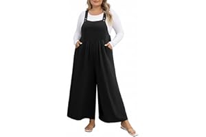 OLRIK Plus Size Jumpsuit for Women Wide Leg Adjustable Straps Overalls Loose Fit Romper with Pockets Fall Outfit