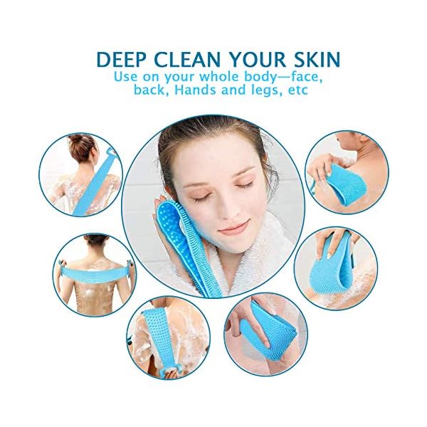 Extra Long Silicone Back Scrubber for Use In Shower, Dual-Sided Body Bath Brush for Exfoliating, Men/Women Deep Clean…