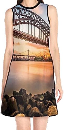 Too Suffering Sunset Evening Hell Gate and Triboro Bridge Women's Sleeveless Casual Swing Dresses