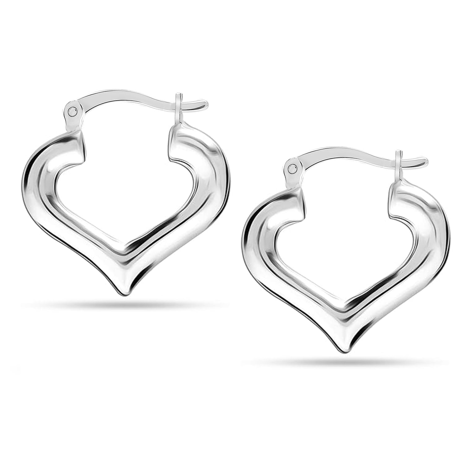 LeCalla Sterling Silver Jewelry Light-Weight Heart Shape Hoop Earrings for Women