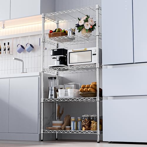 M MZG 5 Tier Heavy Duty Steel Shelving Unit Wire Organizer for Home Kitchen Office Chrome 35x60x159cm