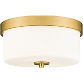 Emak 11 Inch Brushed Gold Flush Mount Ceiling Light Fixture, 2-Light Fixtures Ceiling Mount with Milk Glass Shades for Hallwa